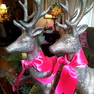 SET OF 2 / AURORA BOREALIS GLITTER REINDEER